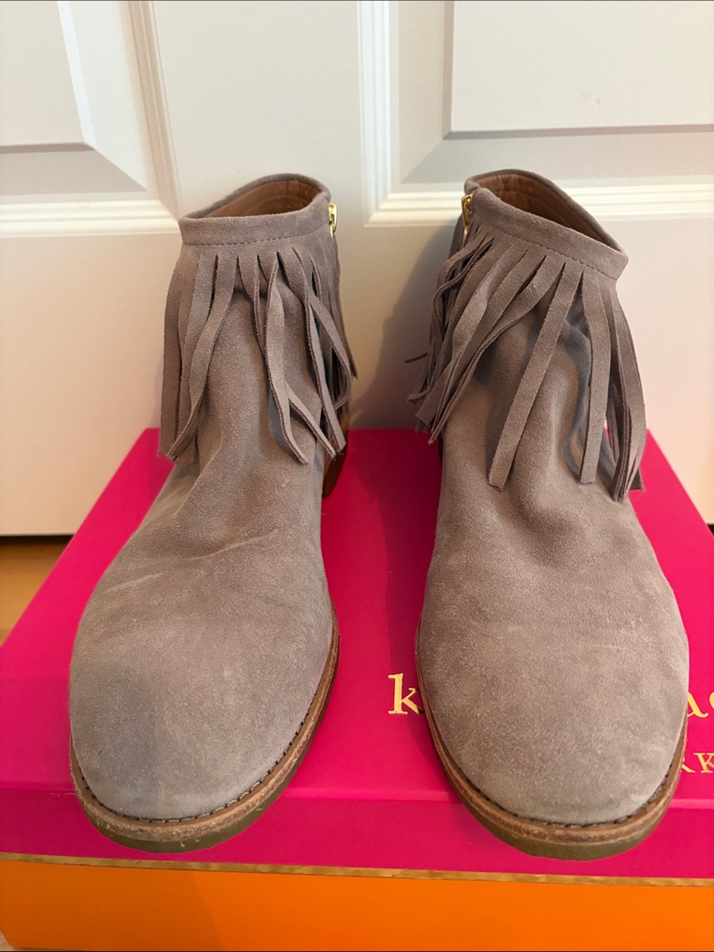 kate spade Taupe Suede Fringe Ankle Boots